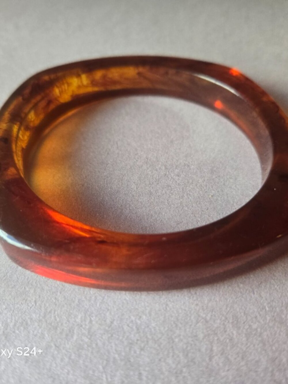 Irregular Amber Colored Lucite Square Bangle